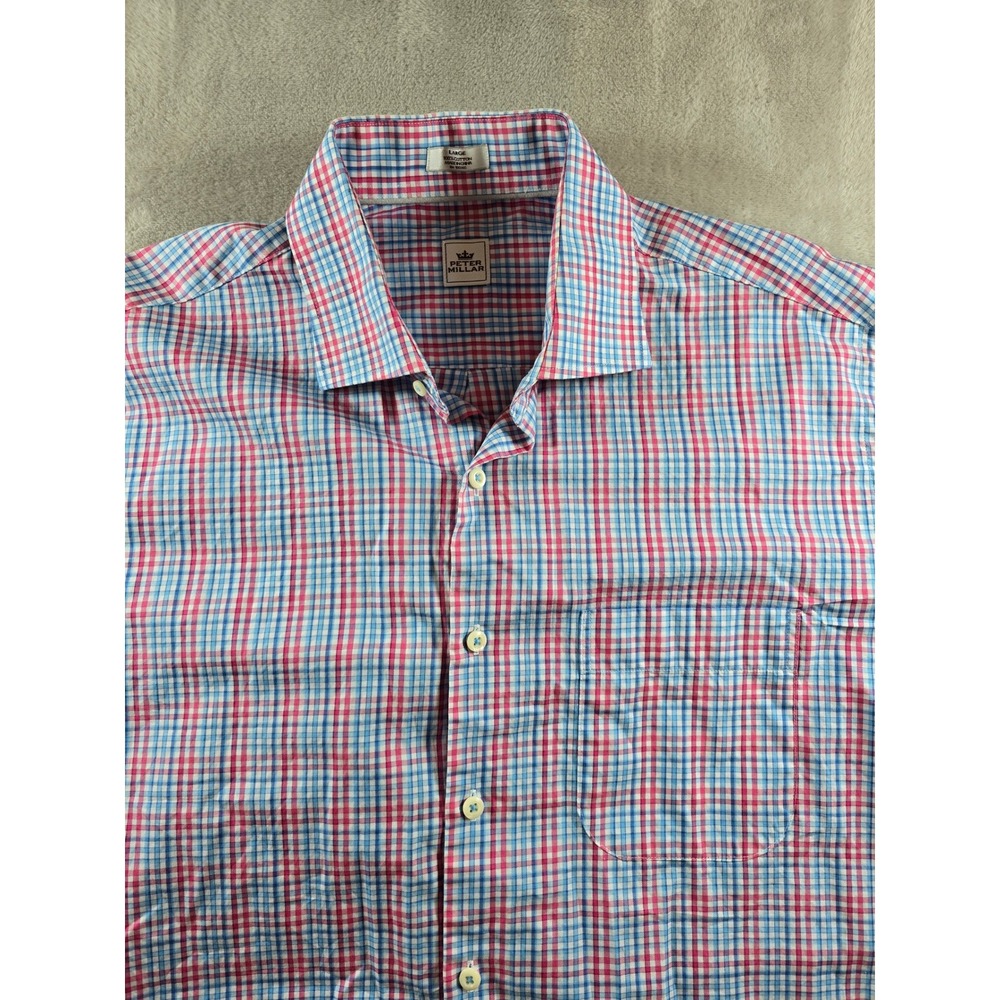 Peter‎ Millar Shirt Mens Large Blue Red Check Long Sleeve Button Up
